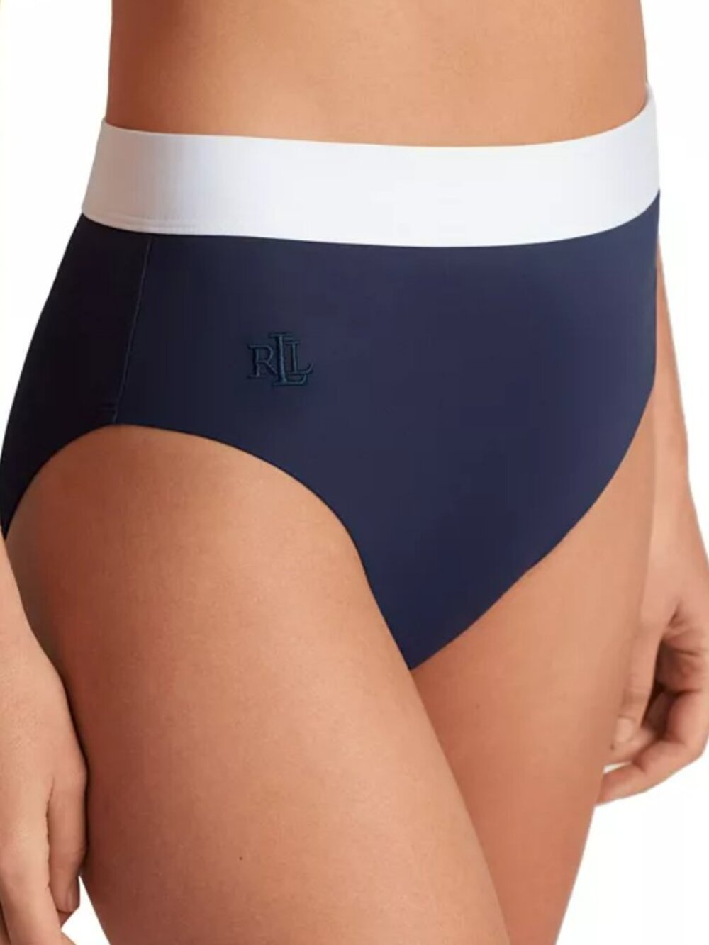 Ralph Lauren Navy High Waist Banded Bikini Bottom 10